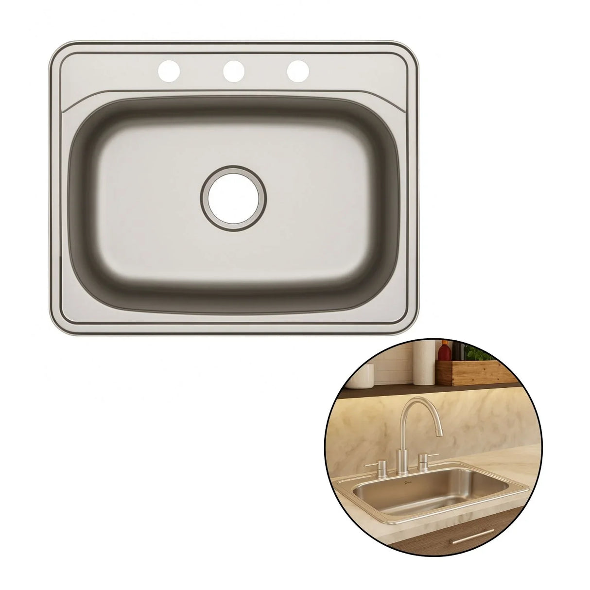 Lavaplatos para Griferia Sobre Poner Acero Inoxidable 62*48 3 huecos