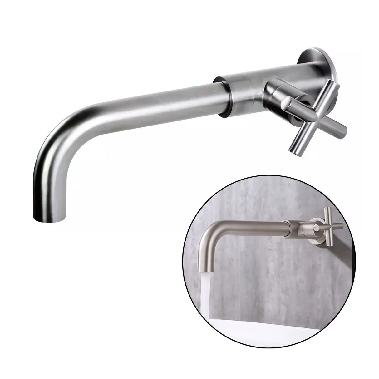 Griferia Llave Lavamanos De Pared, Metálica de Alta Calidad Satinada.