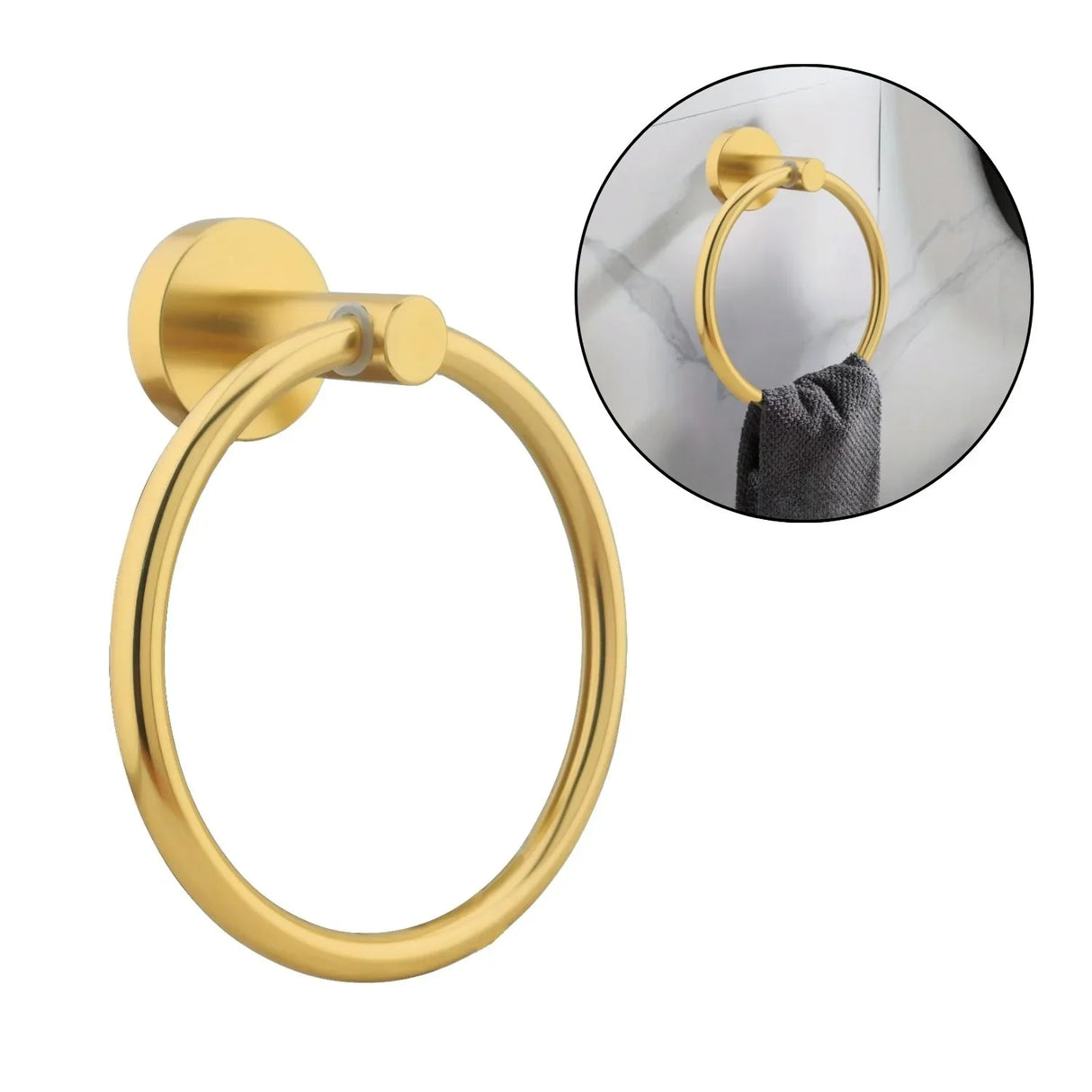 Toallero Aro Línea Jade Dorado en Aluminio con Accesorios de Instalación