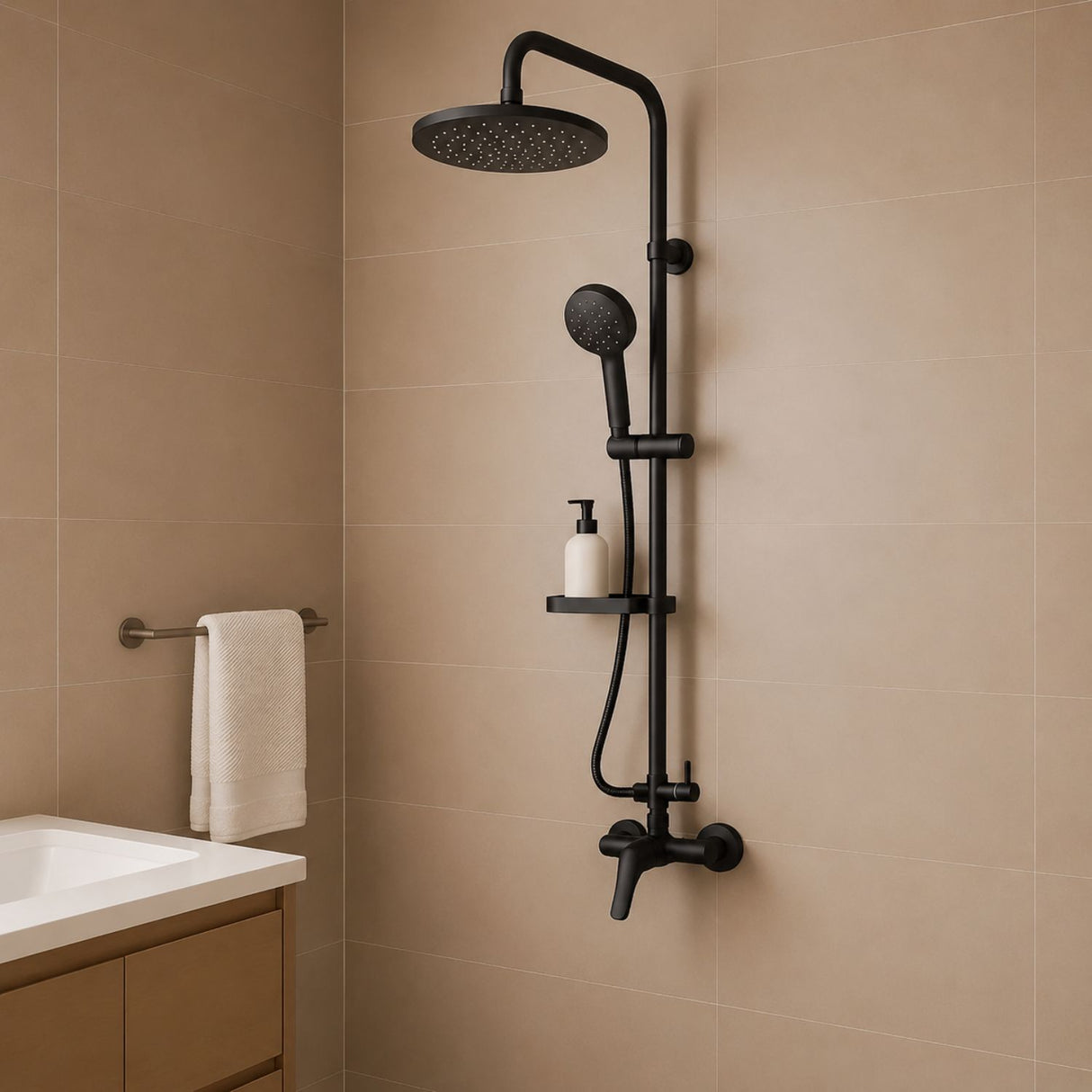 Columna de Ducha Notte Negra 114 cm con Monomando y Teleducha de 5 Funciones