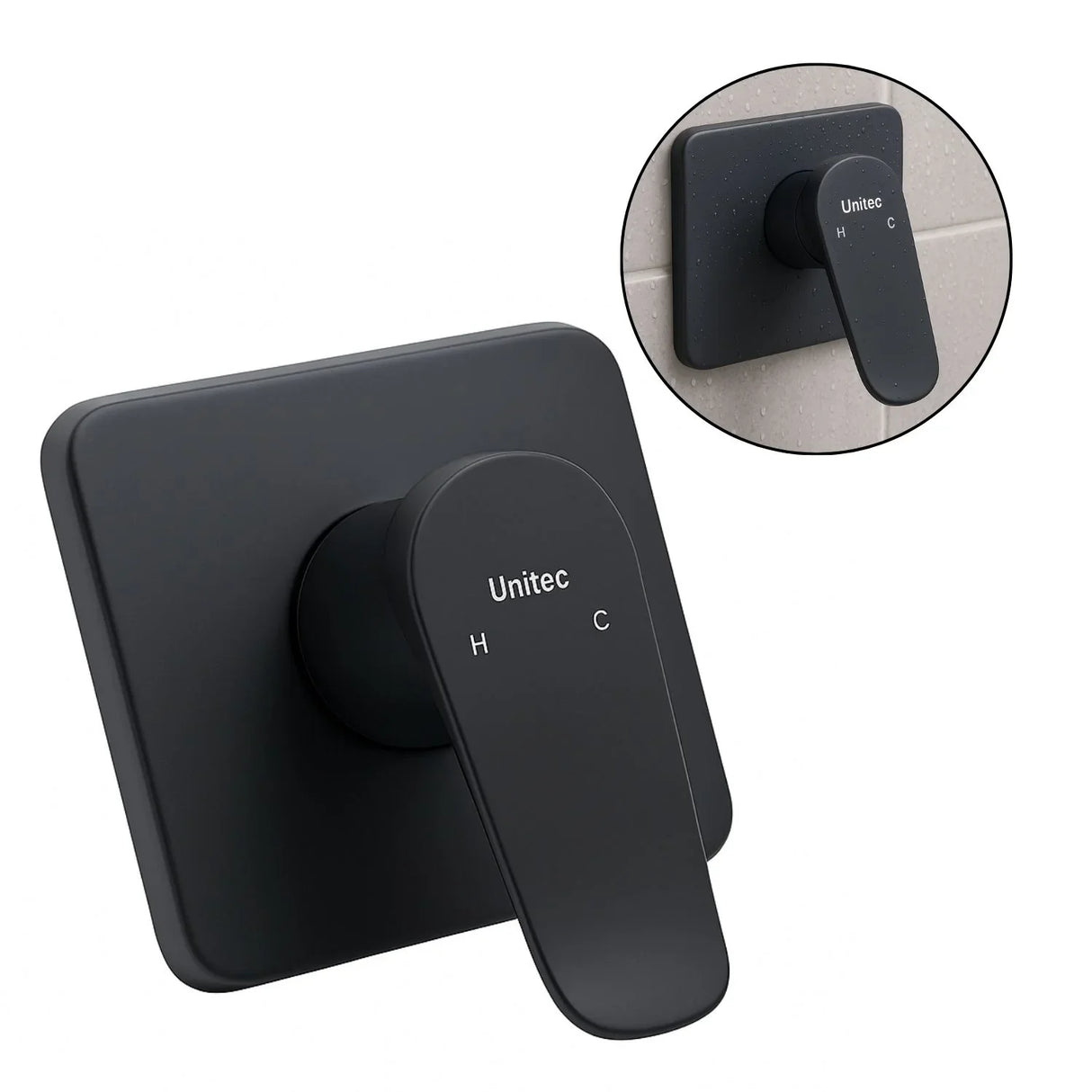 Griferia Ducha Monocontrol Negra Mate Metálica Cuadrada