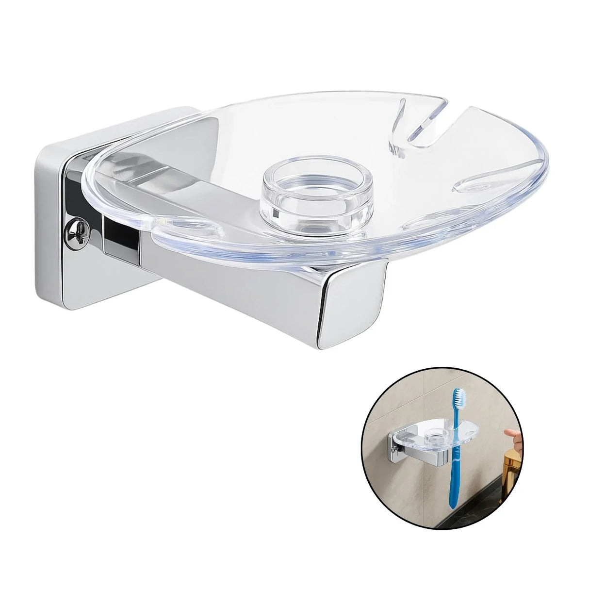 Cepillera Baño Base Cuadrada Cromo Porta Cepillos ABS