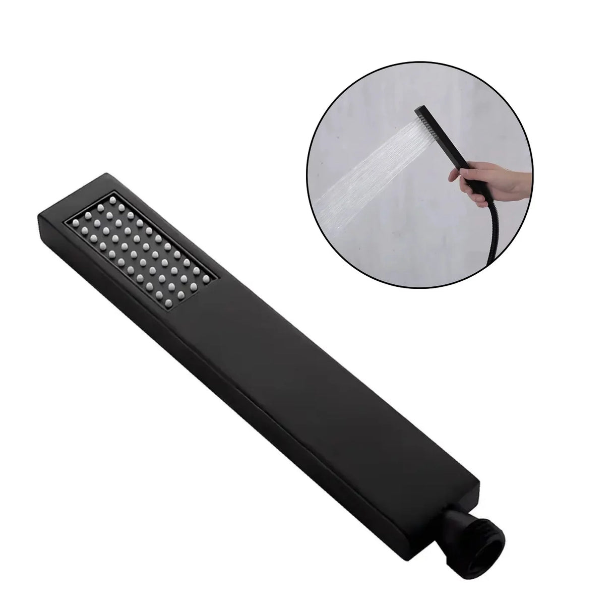 Mango Teleducha Slim Alargada Negra en Acero Inoxidable (SUS304), Entrada de ½”, Chorro Tipo Lluvia