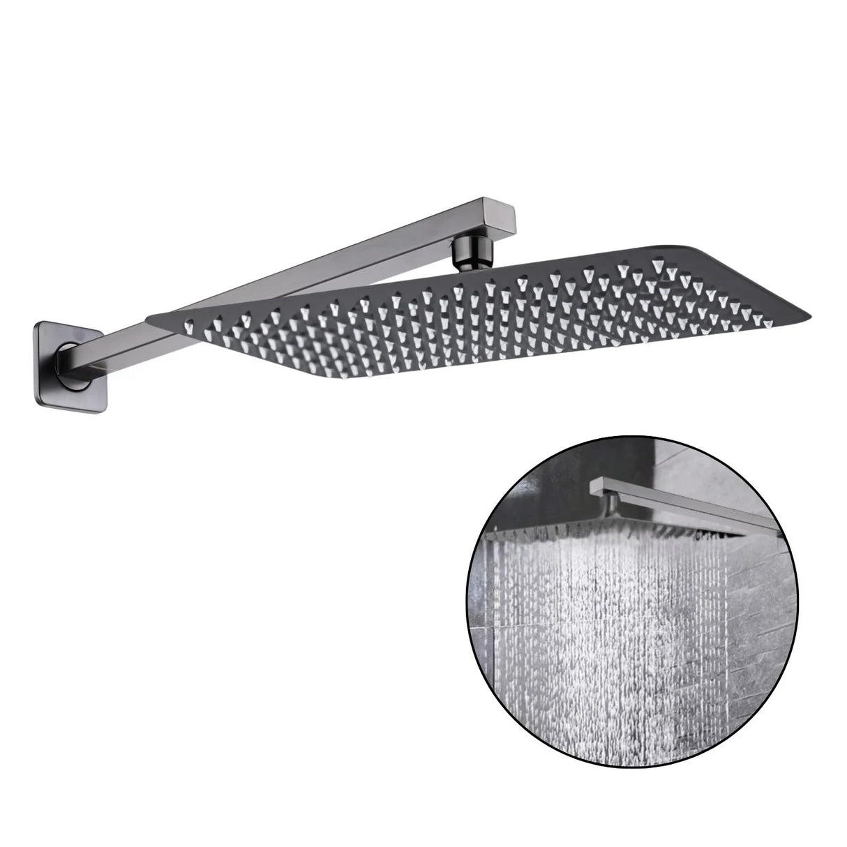 Set Tubo Cuadrado + Regadera Gris Níquel Antihuellas Kassel 25x30 cm