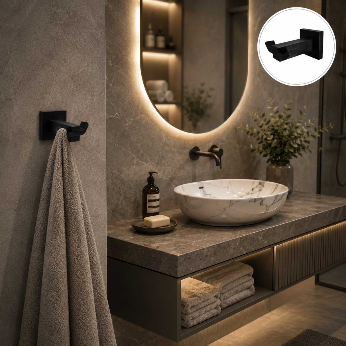 Perchero de Pared Negro para Baño
