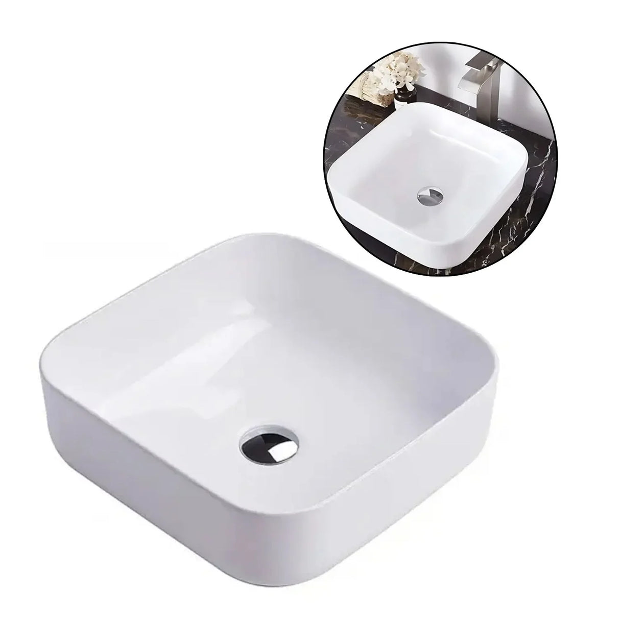 Lavamanos Cuadrado Sobreponer Porcelana Blanca 39X39X13