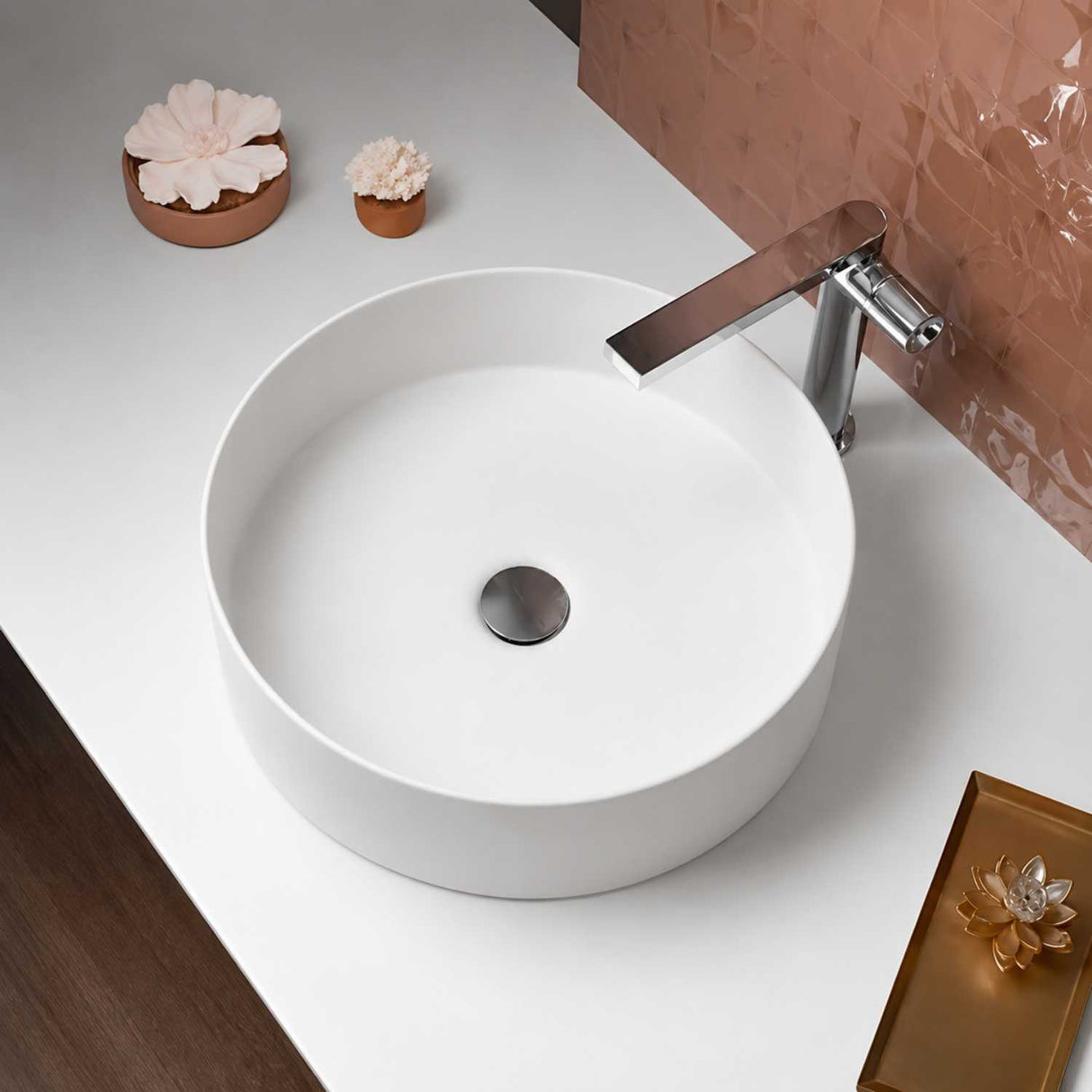 Lavamanos Sobreponer Olimpus Blanco Mate 36 x 36 x 12 cm | Diseño Redondo Moderno