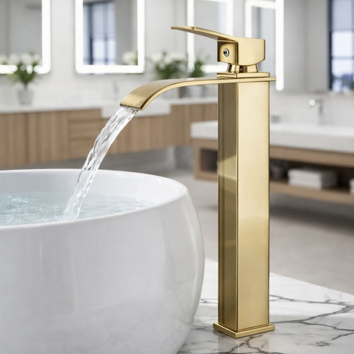 Grifería Lavamanos Alta Milan Oro Cascada 30 cm de alto