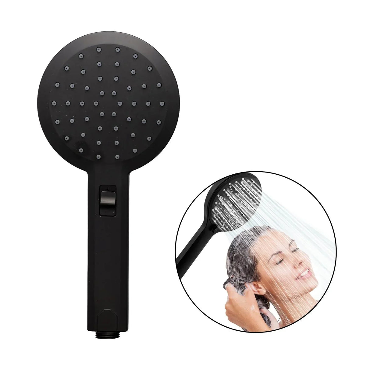 Mango Teleducha Redondo Doble Función Cascada Negra ABS de Alta Calidad, ½” Entrada, Sistema Universal