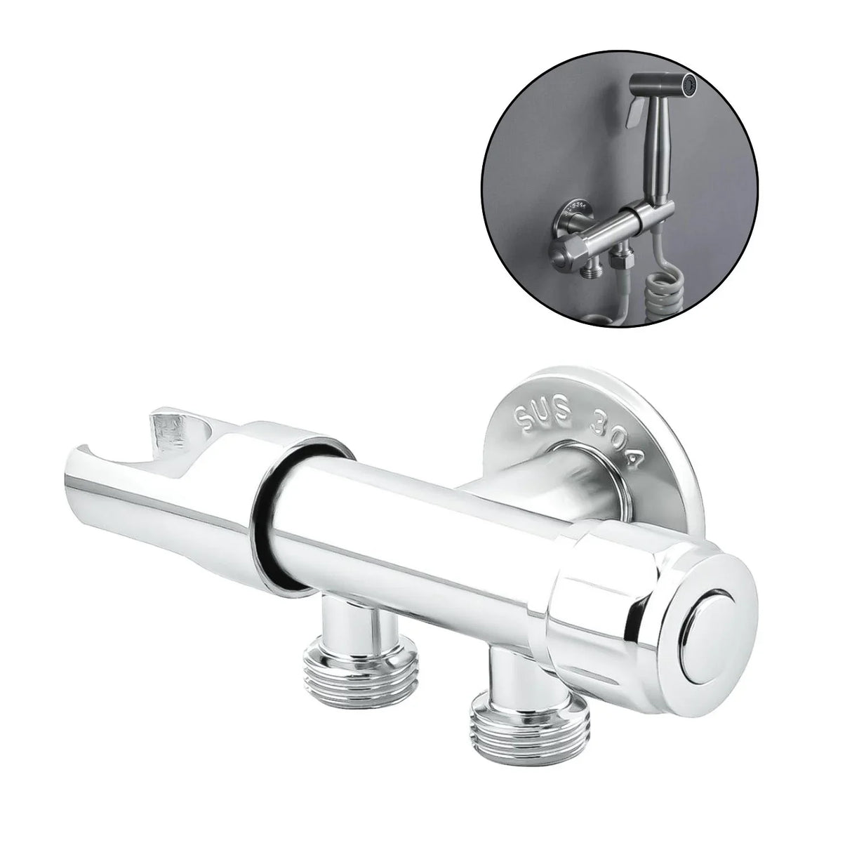 Válvula Registro-Desviador-Soporte Pulido SUS304 con Válvula de Cierre por Separado