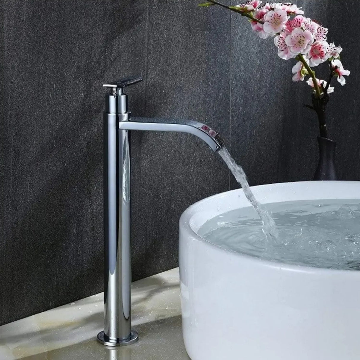 Llave Alta para Lavamanos Cascada 30,5 cm Agua Fría Cromada
