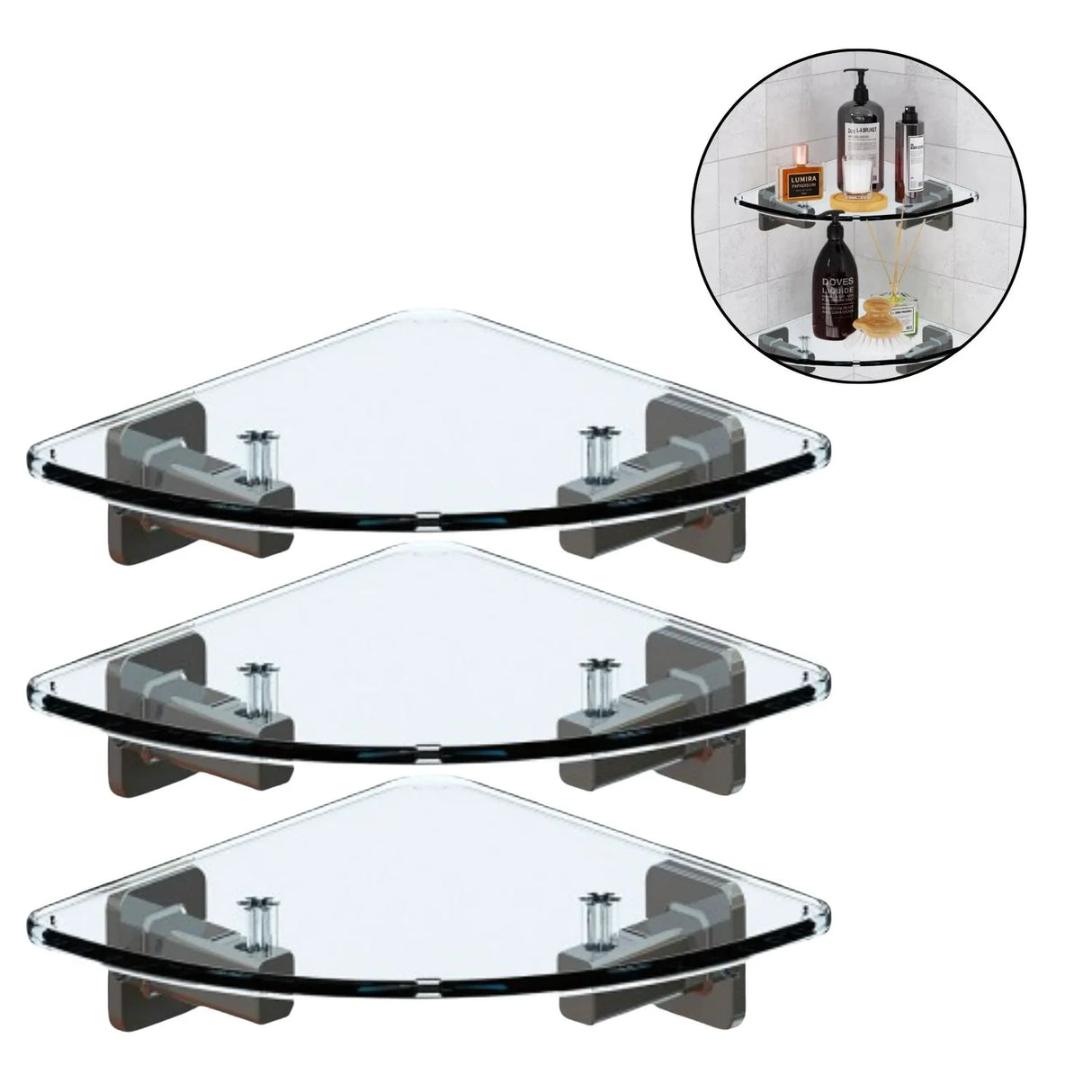 Set x 3 Repisa Esquinera Transparente Multiusos 14.3x47 Cm Alta Resistencia