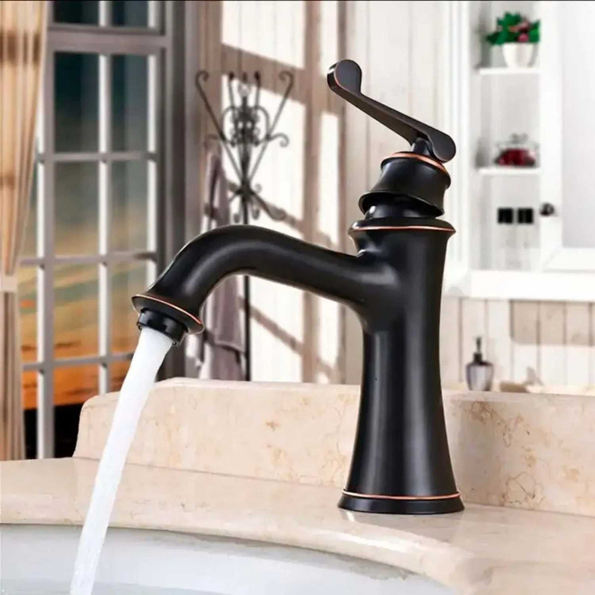 Grifería Lavamanos Bajo Negro Mate Vintage Monocontrol | Llave Moderna para Baño