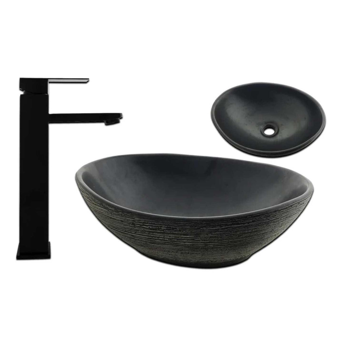 Kit Completo Lavamanos Rustico Griferia Cuadrada Negra Mezclador