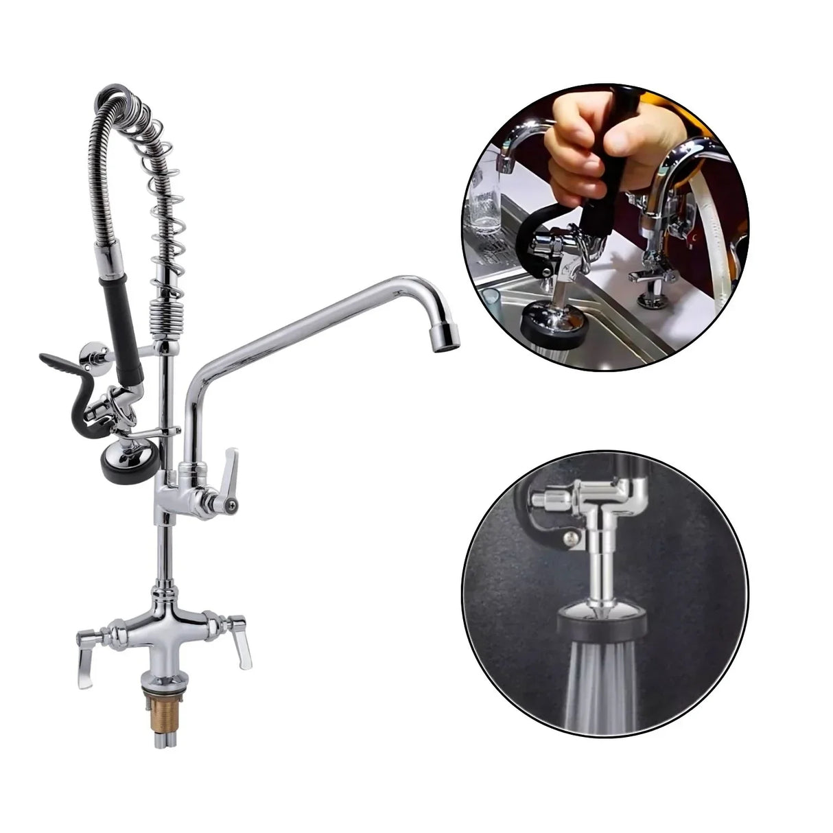 Grifería Mono - Mando Institucional Restaurante - Cromo - Doble Salida - Alta Resistencia