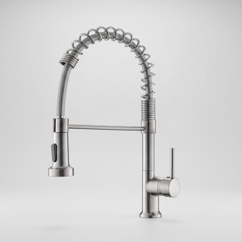 Grifería Lavaplatos Extraíble Flexible En Níquel Cepillado Con Doble Función Y Giro 360°