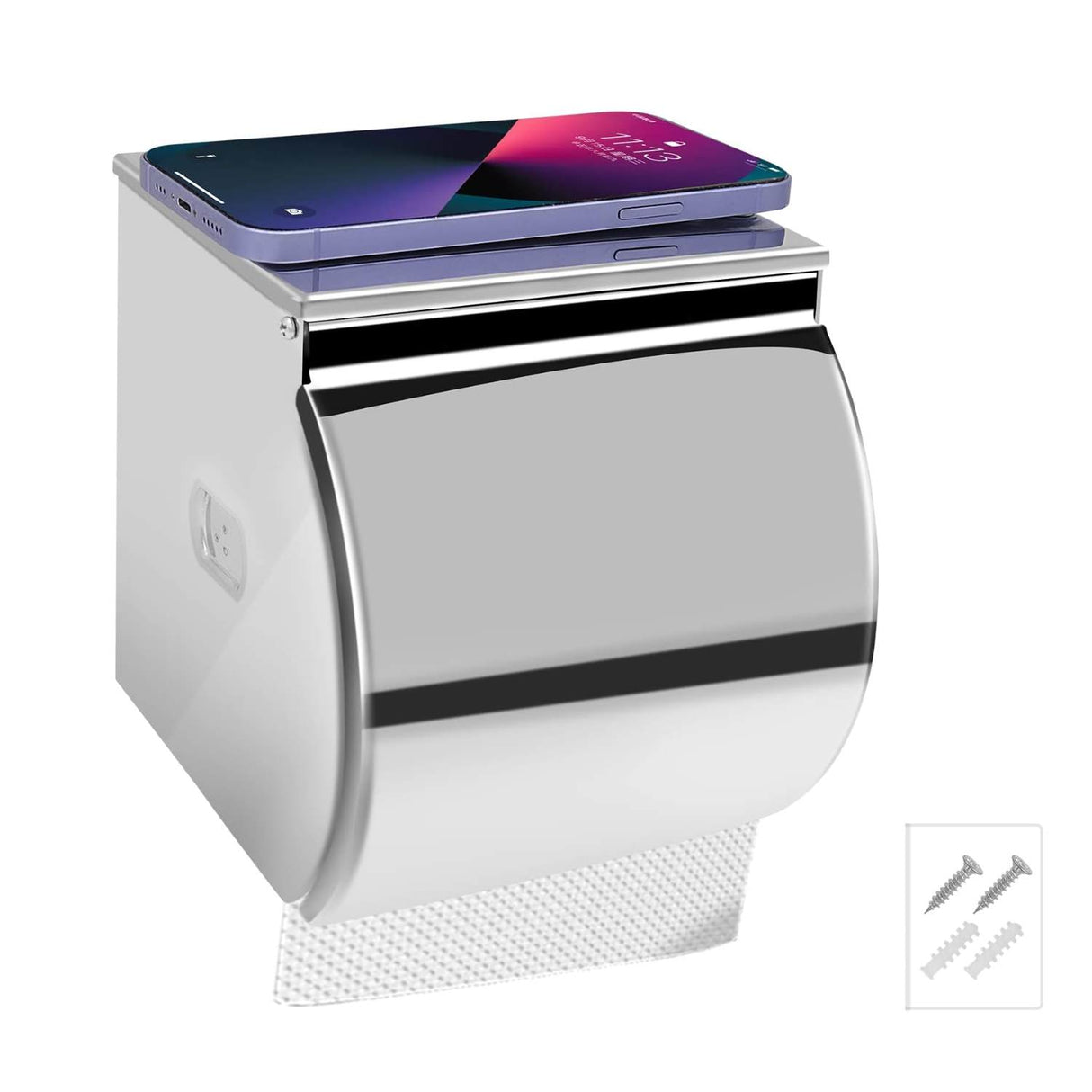 Dispensador Papel Higiénico Acero Plateado Estante Antisalpicaduras