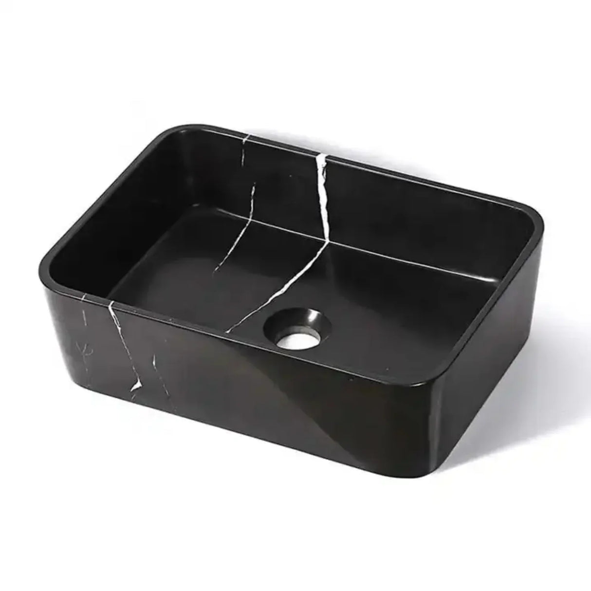 Lavamanos Rectangular Negro Sobreponer 48x37x13 cm en Cerámica – Diseño Moderno Tipo Vessel para Baño