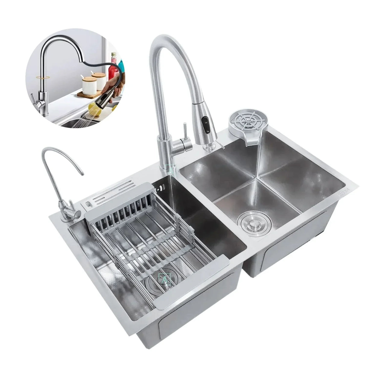 Set Lavaplatos Inteligente Doble Lujo en Acero Inoxidable 304 - 75x45 cm