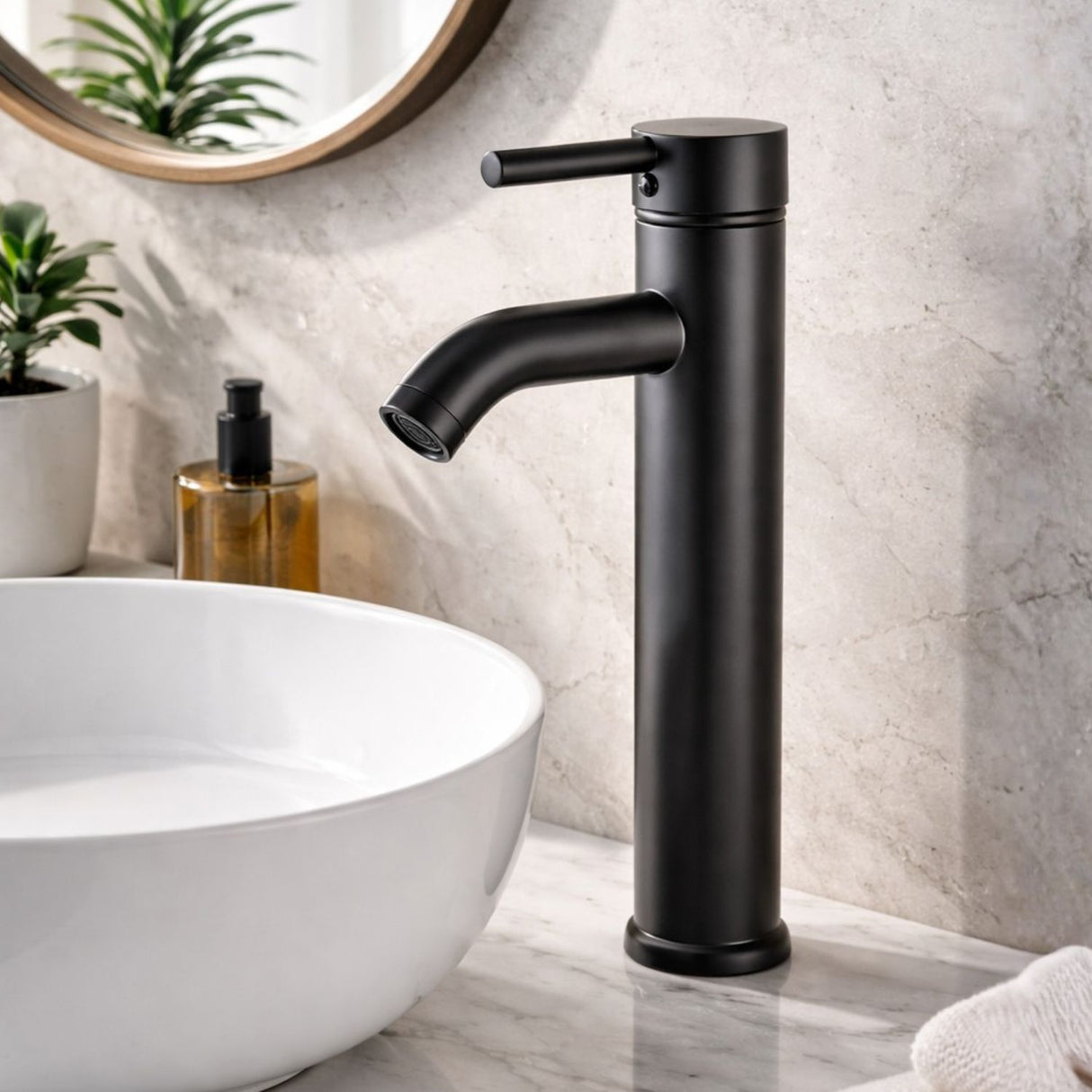 Grifería Lavamanos Monocontrol Alta Iris Negra en Acero Inoxidable – Diseño Moderno Premium