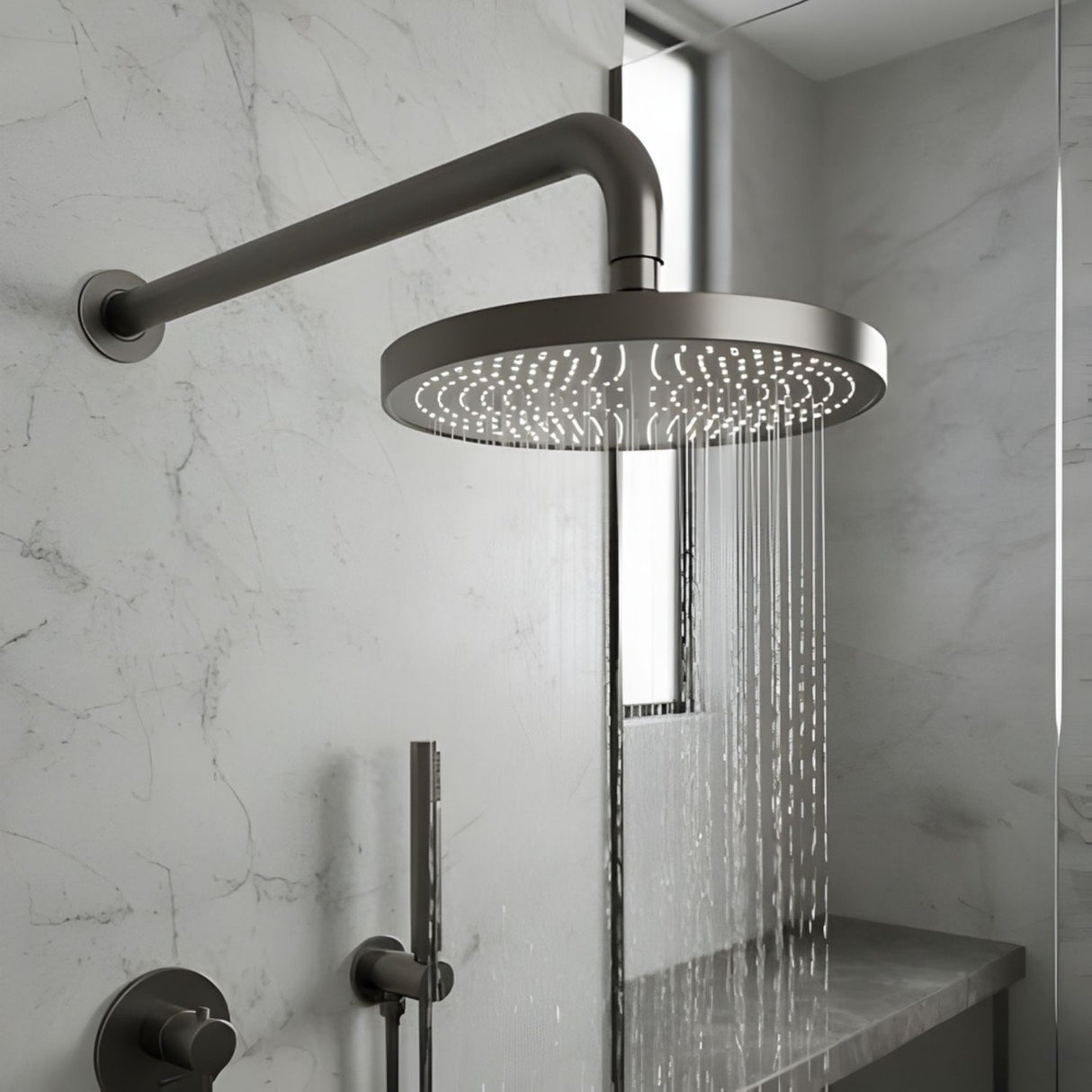 Regadera Redonda 25 Cm Spacco Gris Concreto Brazo 30cm Acero