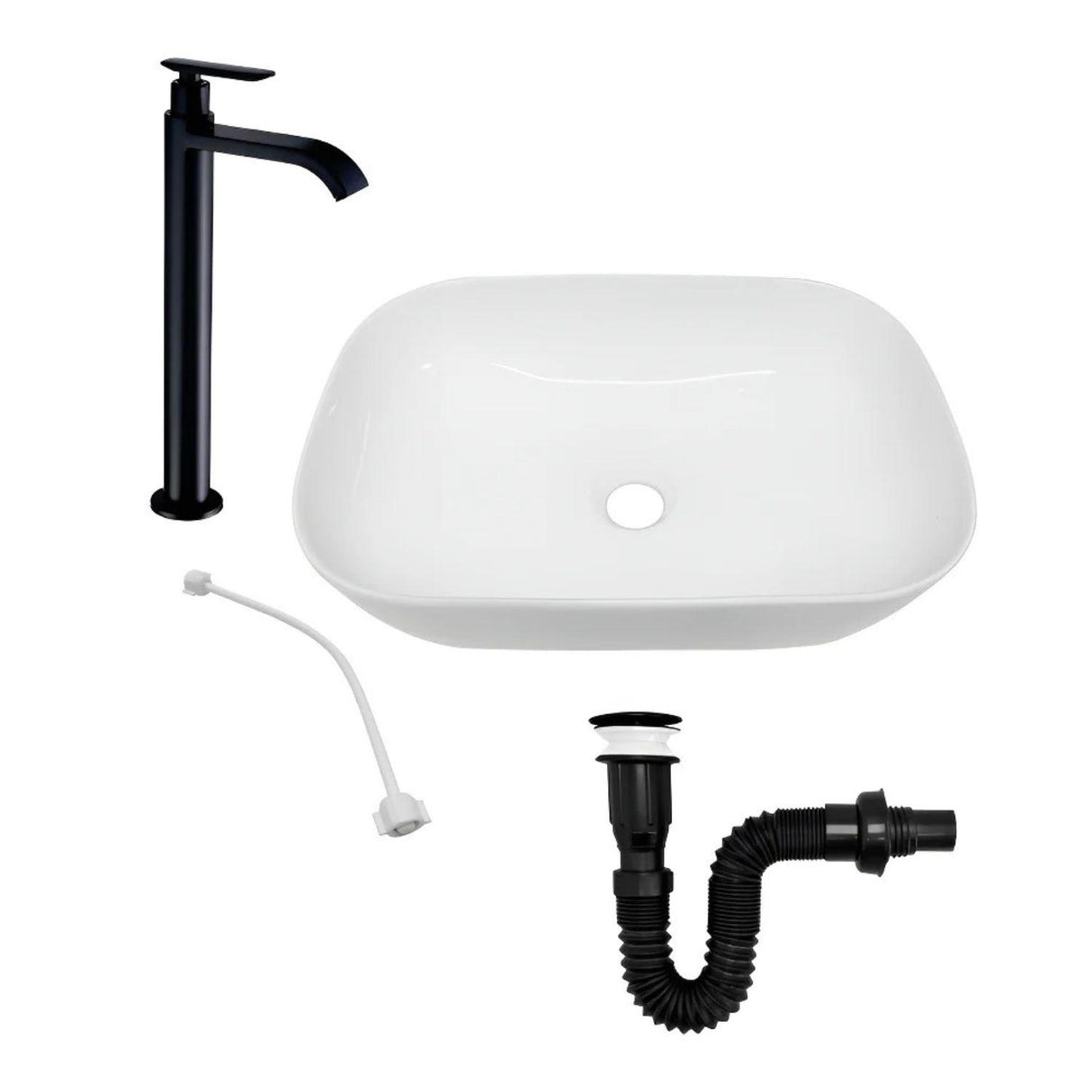 Set Grifería Fría + Lavamanos Blanco + Push Sifón + Acople