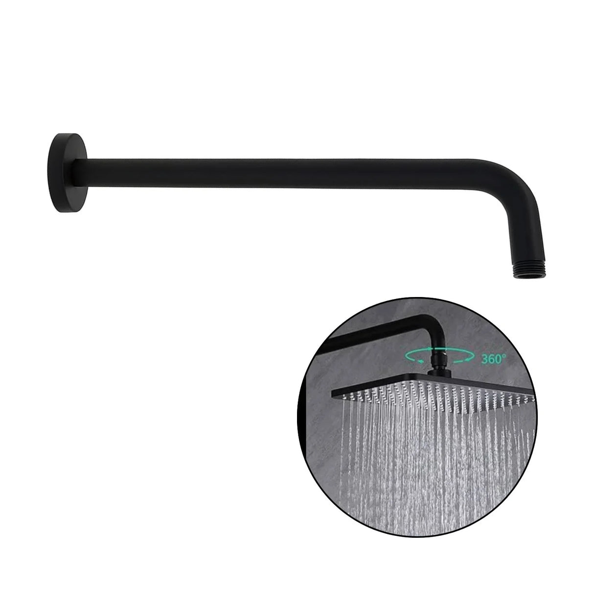 Combo Baño Negro 3 Piezas con Regadera Cuadrada 30 cm, Tubo Tipo L 40 cm y Rejilla Antiolores 10 x 10 cm