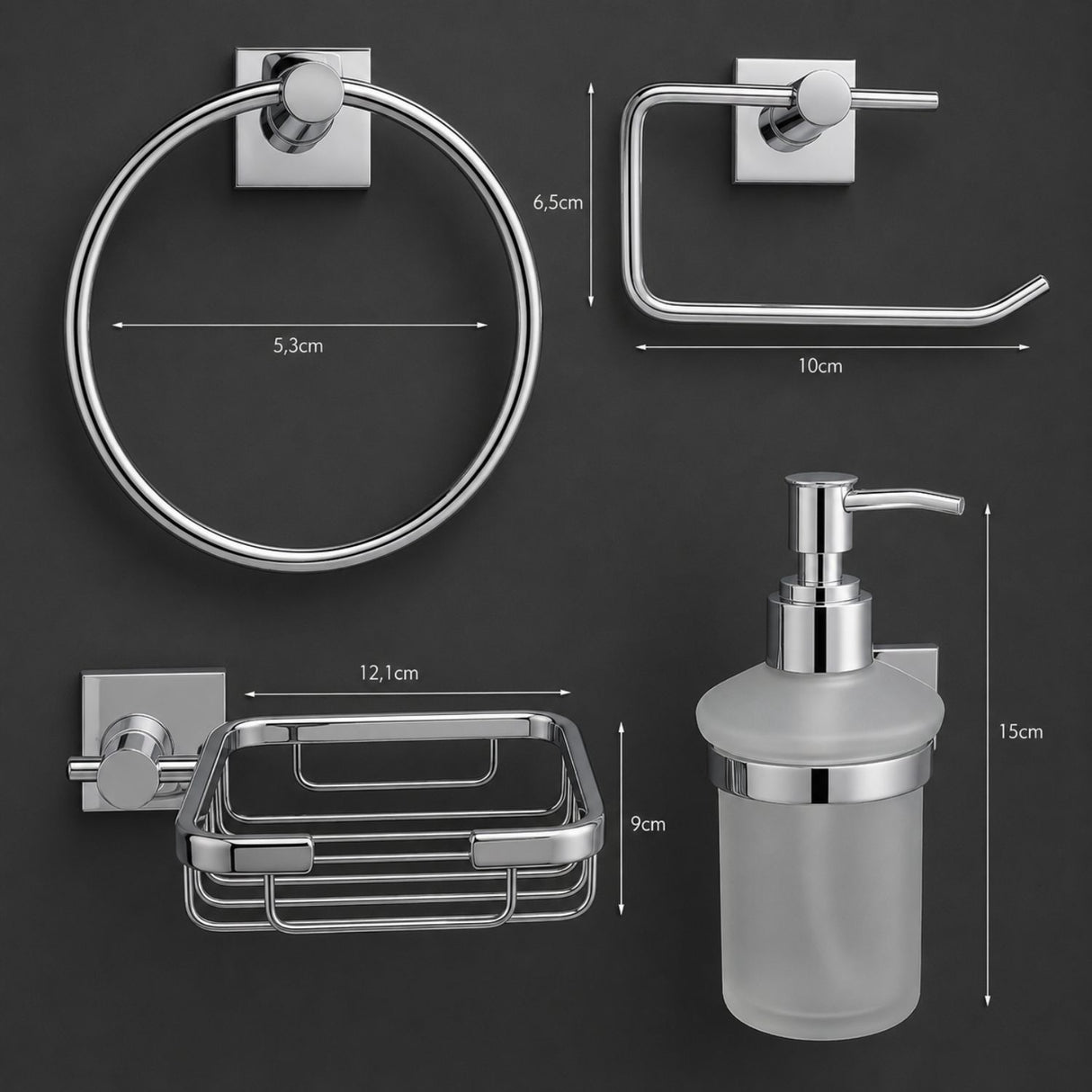Set de Accesorios para Baño Cromado x4 Piezas