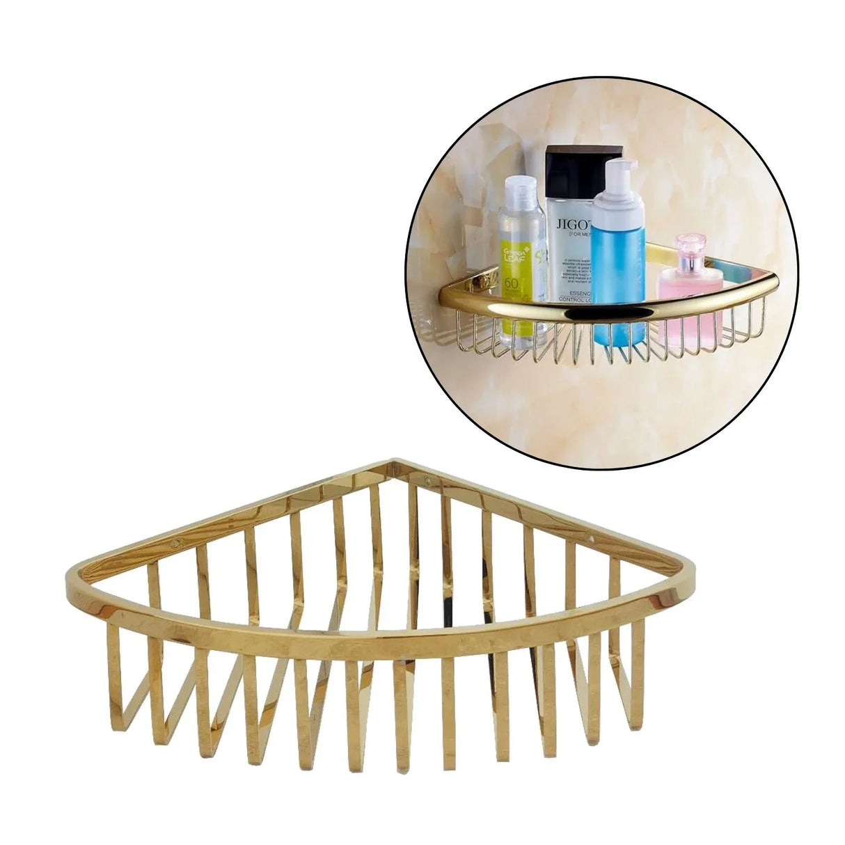 Jabonera Repisa Canastilla Esquinera Dorada - Inoxidable de Alta Calidad