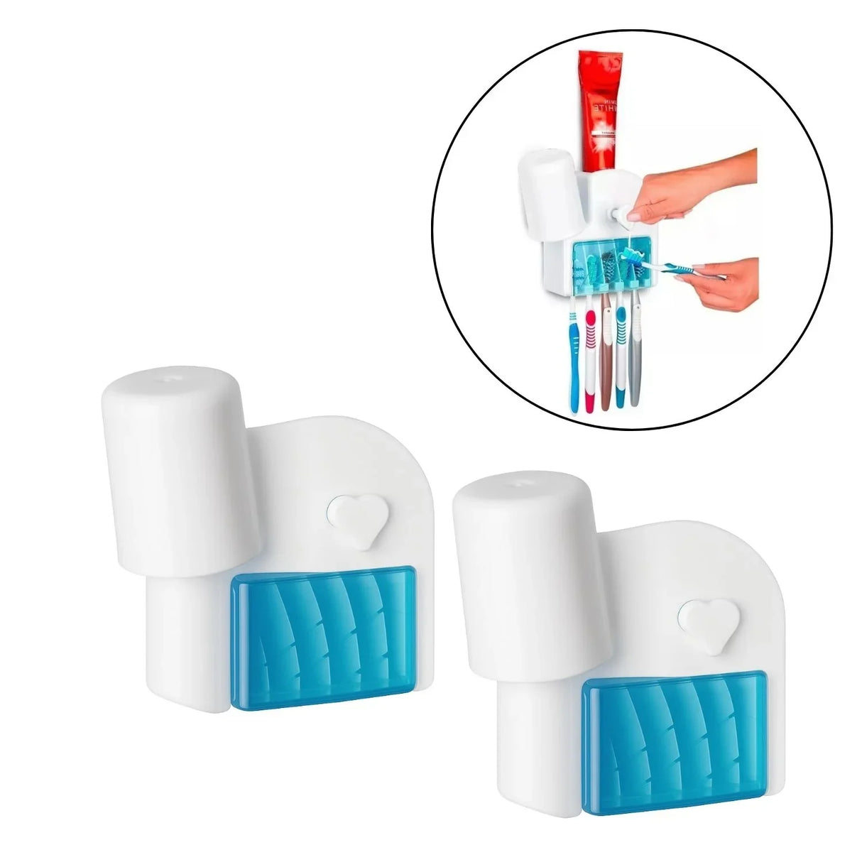 Set x 2 Organizador Cepillos 5 Puestos Dispensador Crema Dental Antigoteo