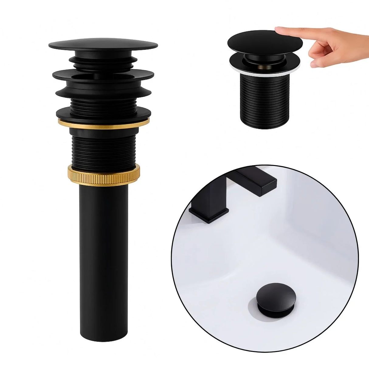 Desague Push Lavamanos Negro Metálico Lujo Universal Diseño Moderno