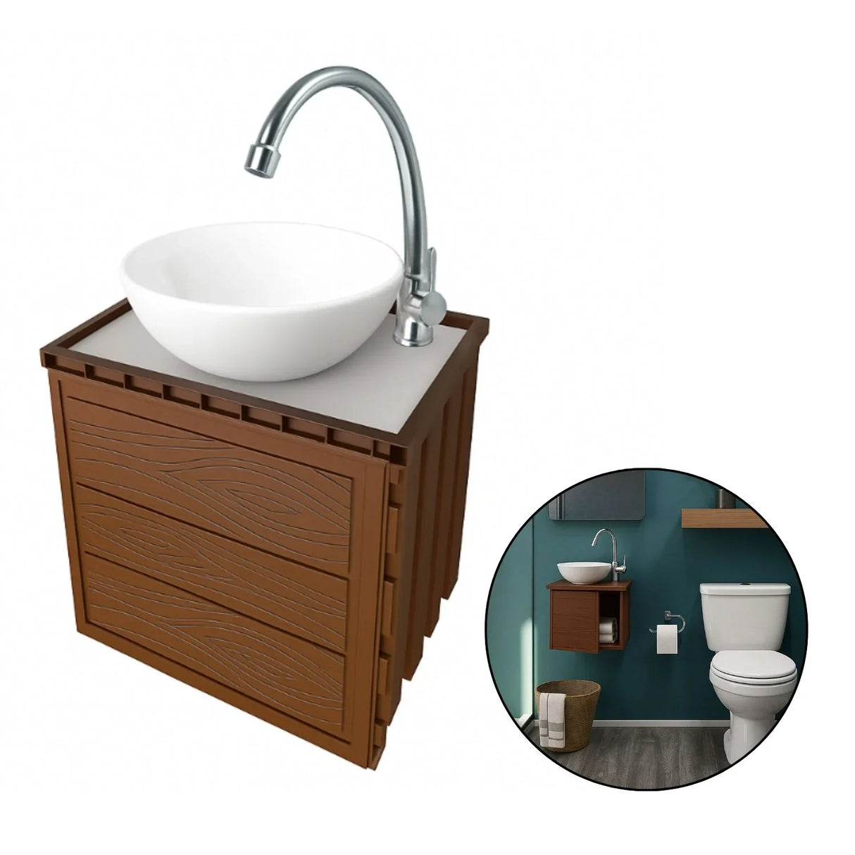 Set Lavamanos Baño Cerámica Con Mueble 40X30X38.5 Moderno Café