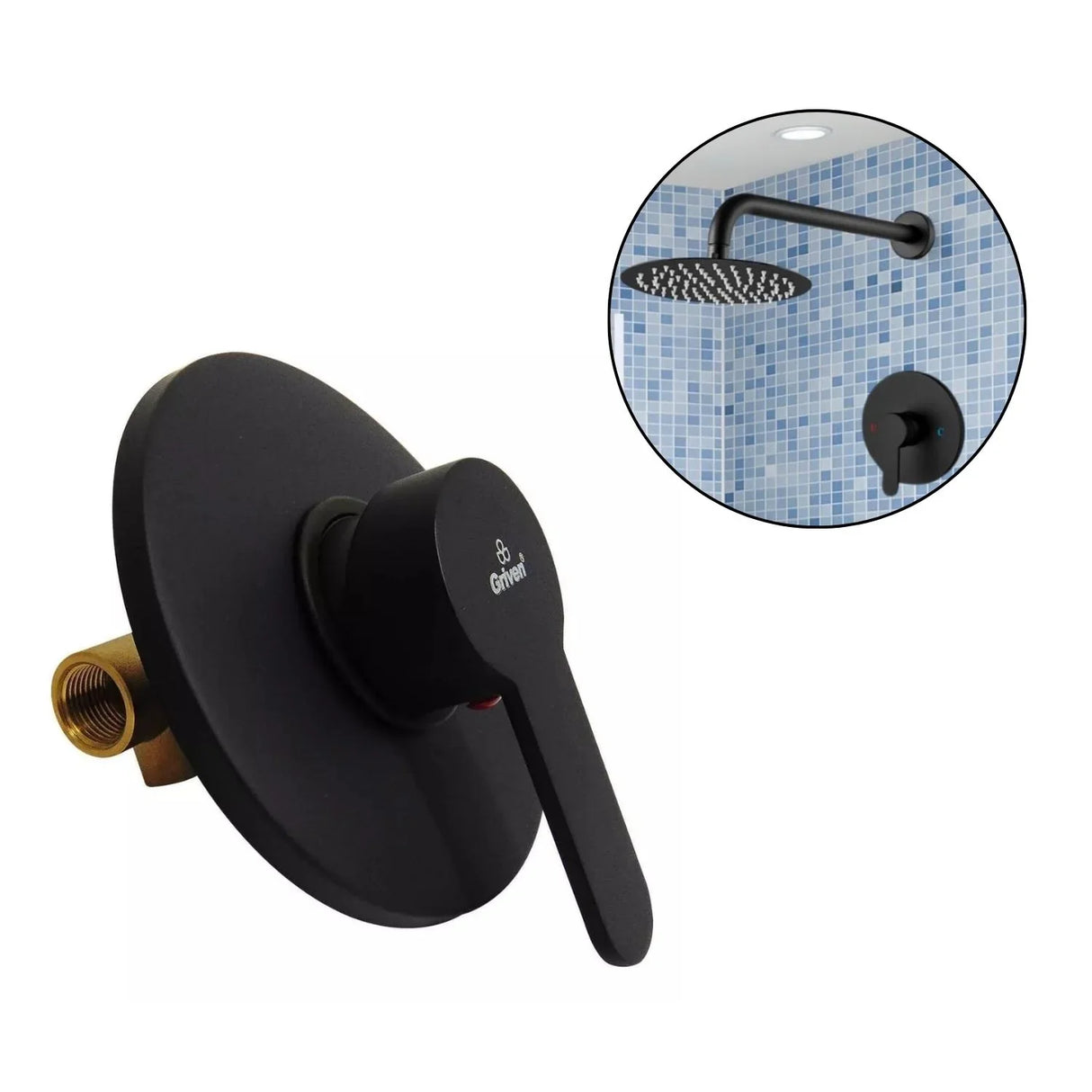 Grifería para Ducha Monocontrol Negro Metálico Redonda, Sistema Universal de 1/2", Cuerpo en Bronce