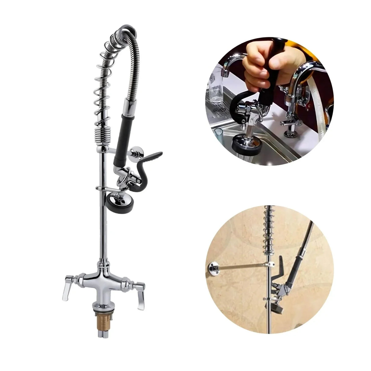 Grifer¡a Doble Mando Institucional Restaurante Mediano - Cromo - 1 Salida - Alta Durabilidad