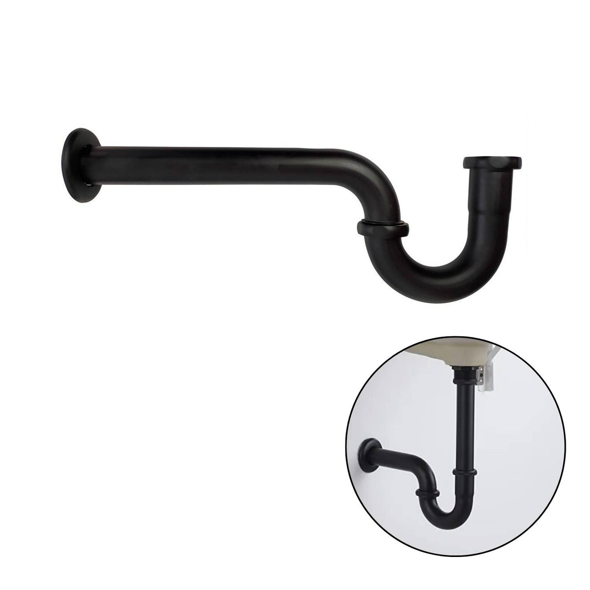 Sifon Lavamanos Metálico Negro Mate Moderno 1 1/4 Escudo Lujo