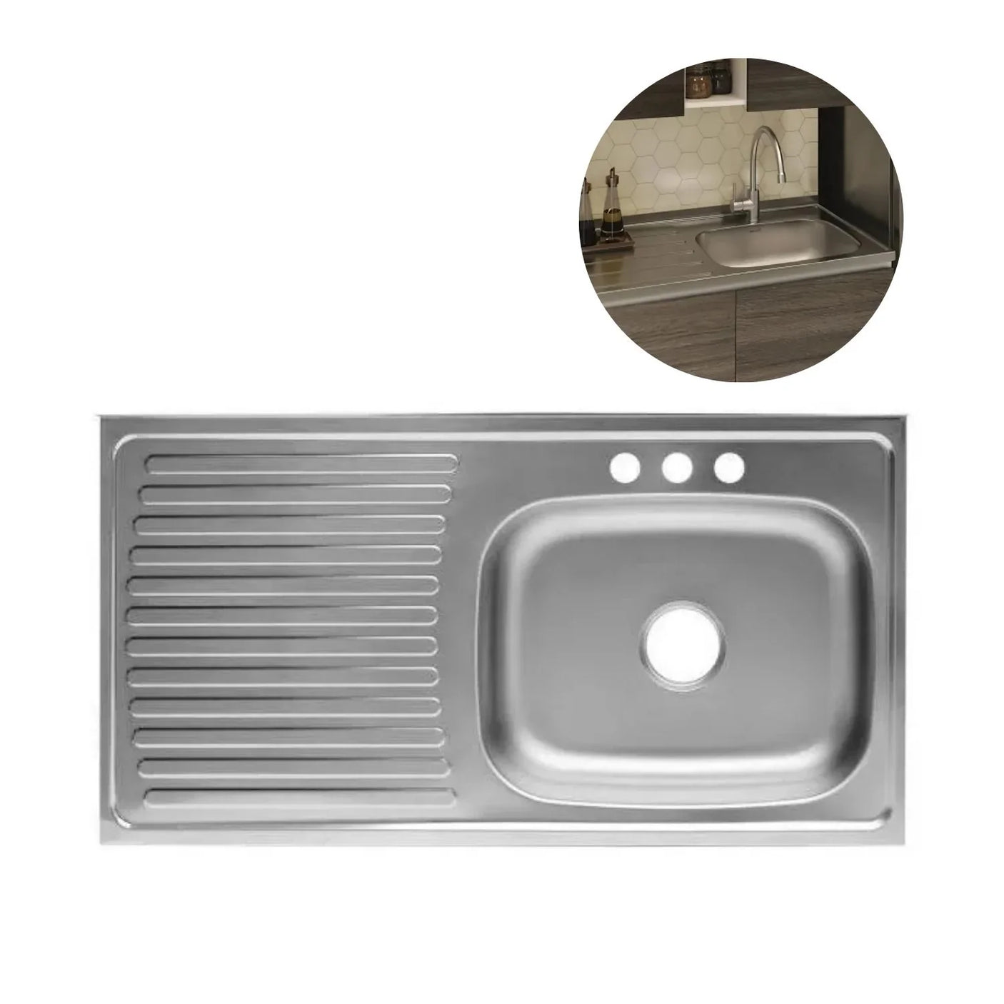 Lavaplatos Mesón en Acero Inoxidable - 1 x 0.52 mt Derecha