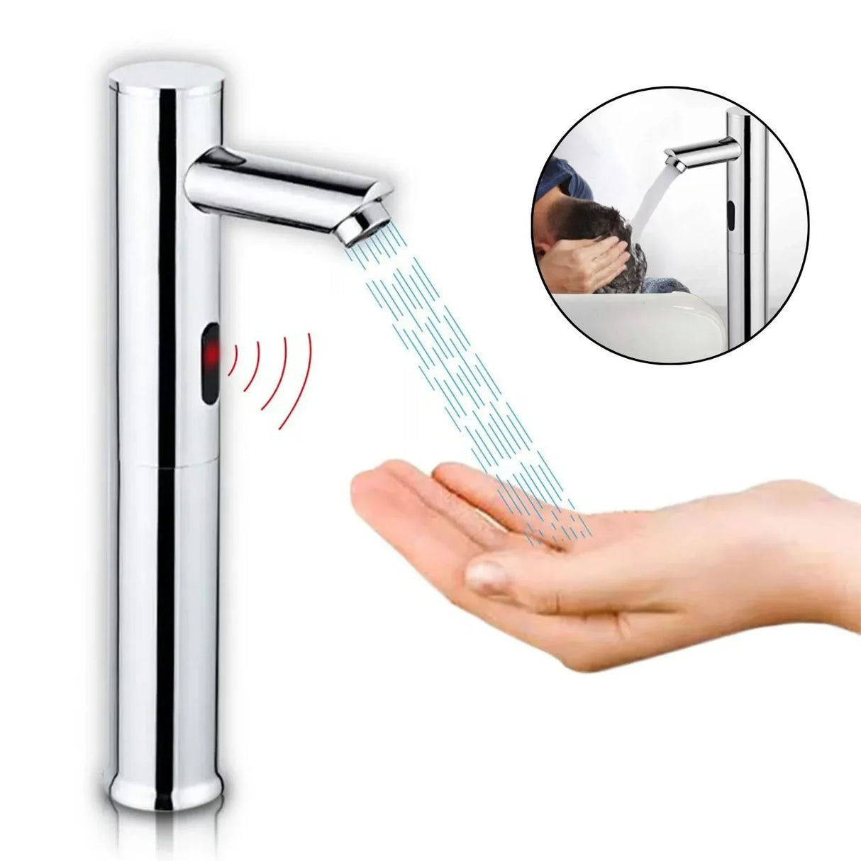 Grifería para Lavamanos Torre Alta de Sensor - Acabado Cromado