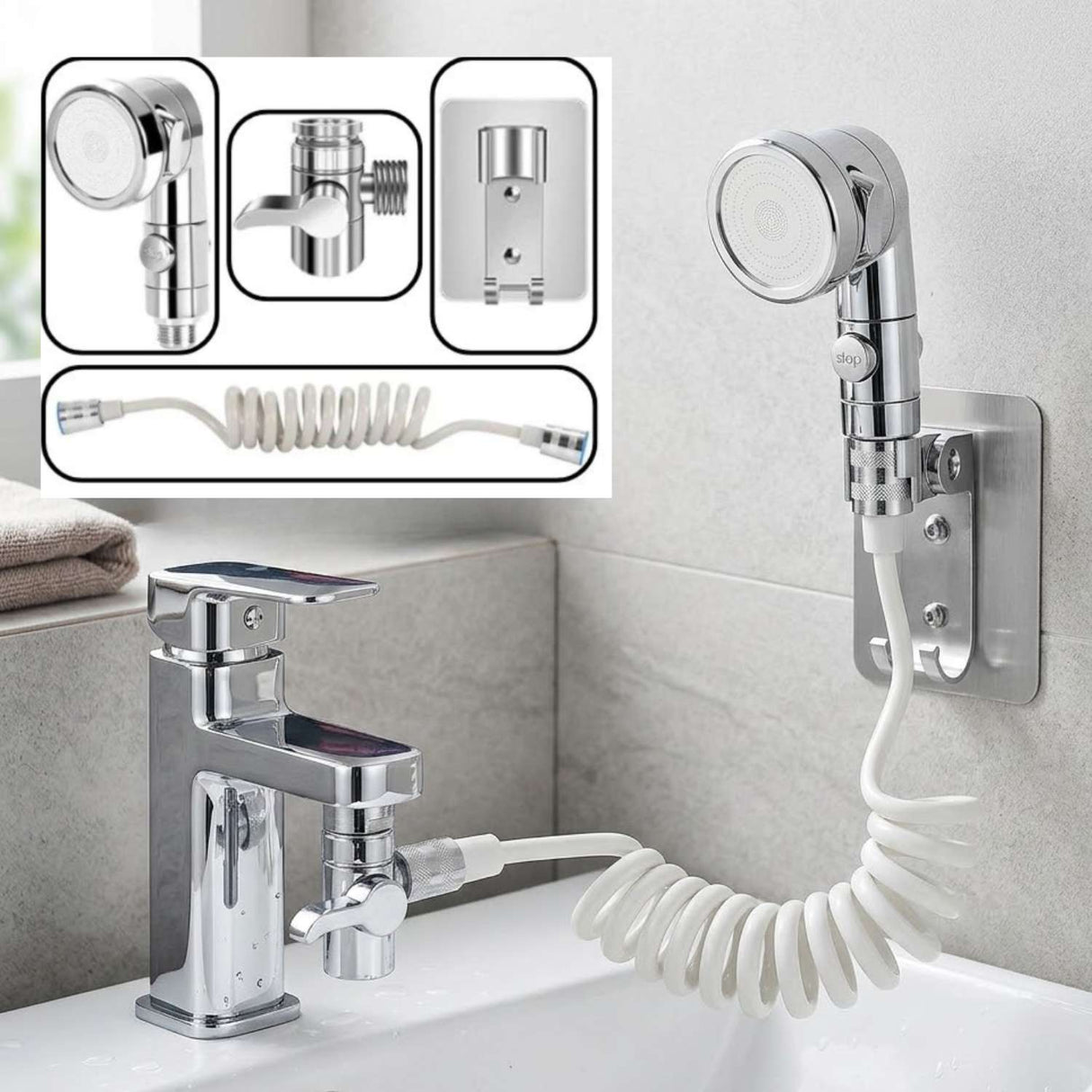 Extensor de Grifo con Ducha de Mano Flexible Alta Presión para Lavamanos