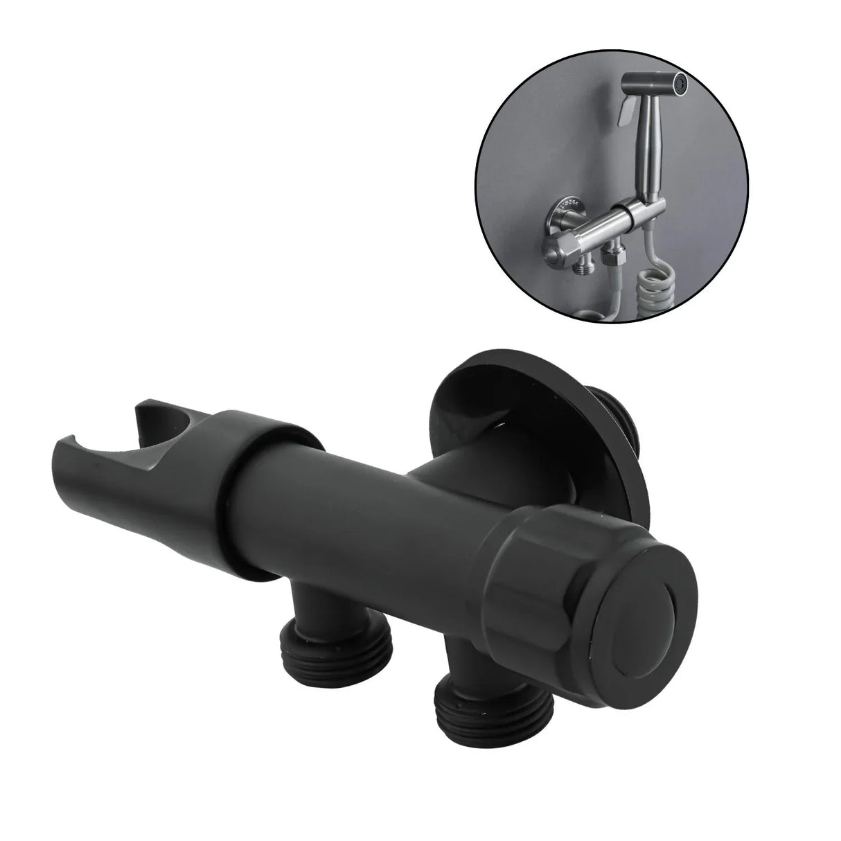 Válvula Registro-Desviador-Soporte Negro SUS304 con Válvula de Cierre por Separado