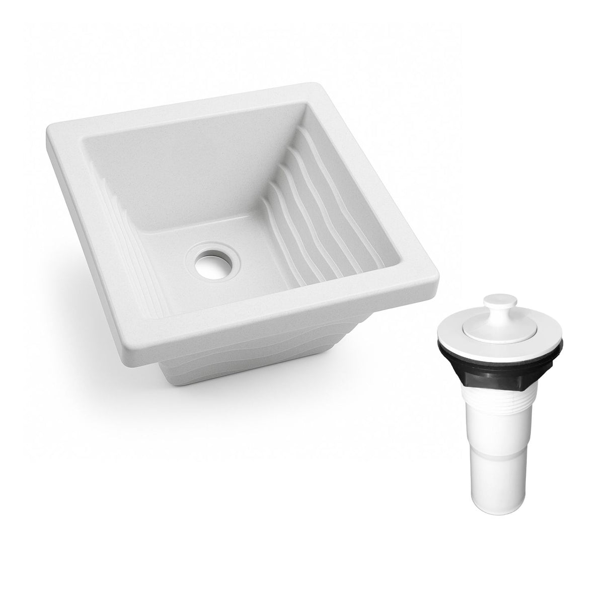 Lavatrapero Plástico Blanco Granito 35X40 + Válvula Pozuelo