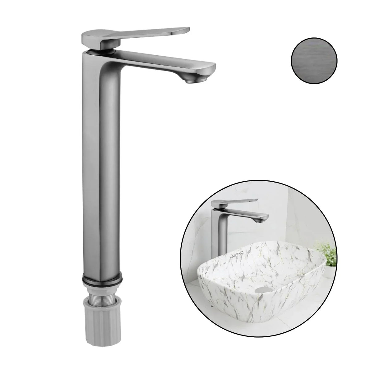 Grifería Lavamanos Monocontrol Alta Gunmetal Antihuellas Metalica