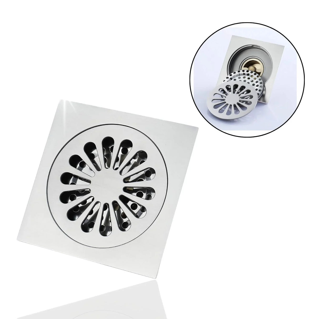 Rejilla de Piso 10x10 Níquel Cepillado con Núcleo de Latón para Desagüe