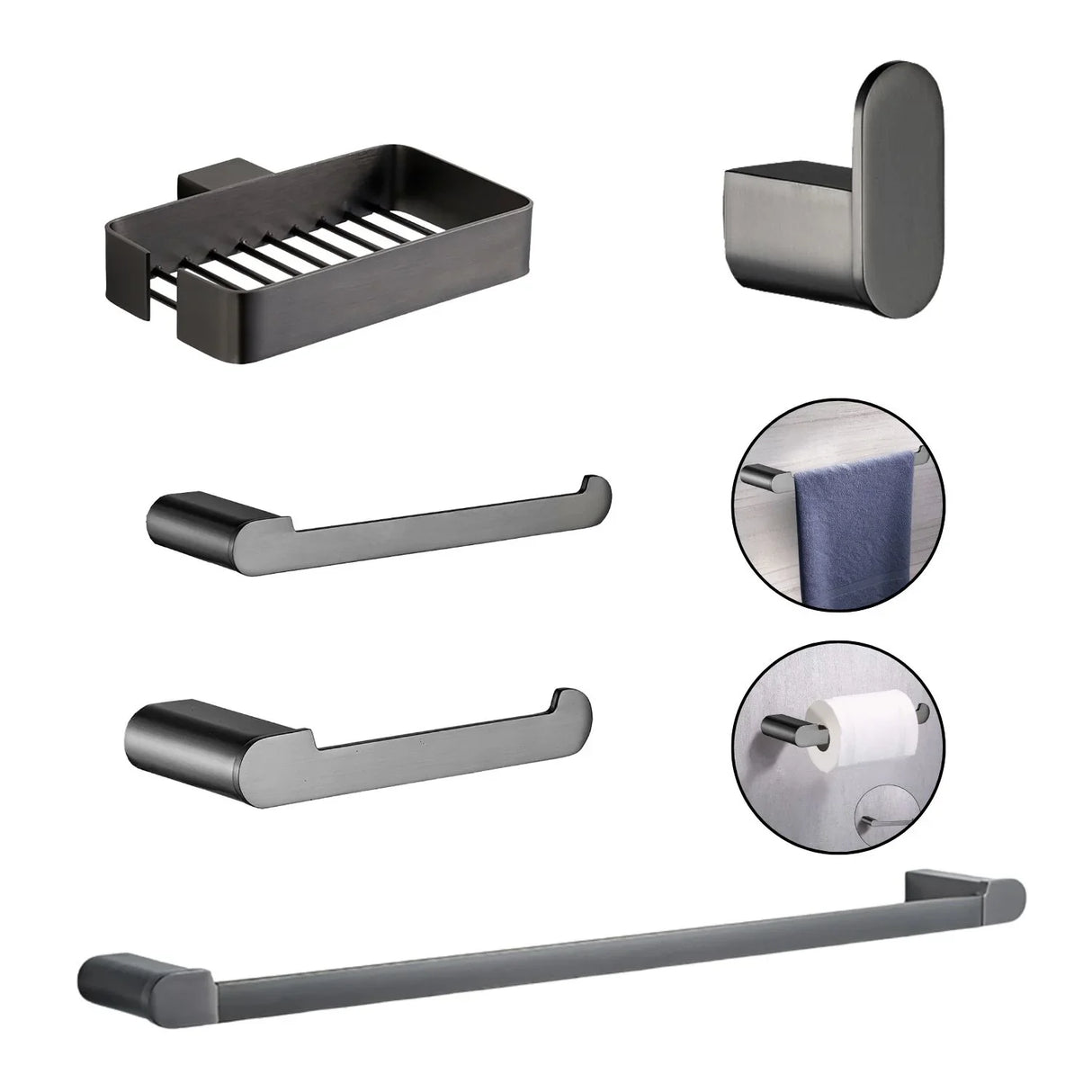 Set Premium Baño Gris Níquel Antihuellas Kassel (5 Piezas)