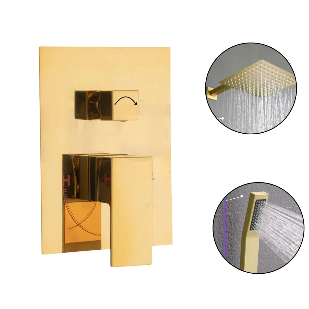 Grifería para Ducha Monocontrol Dorada - Salida a Bañera o Ducha Teléfono