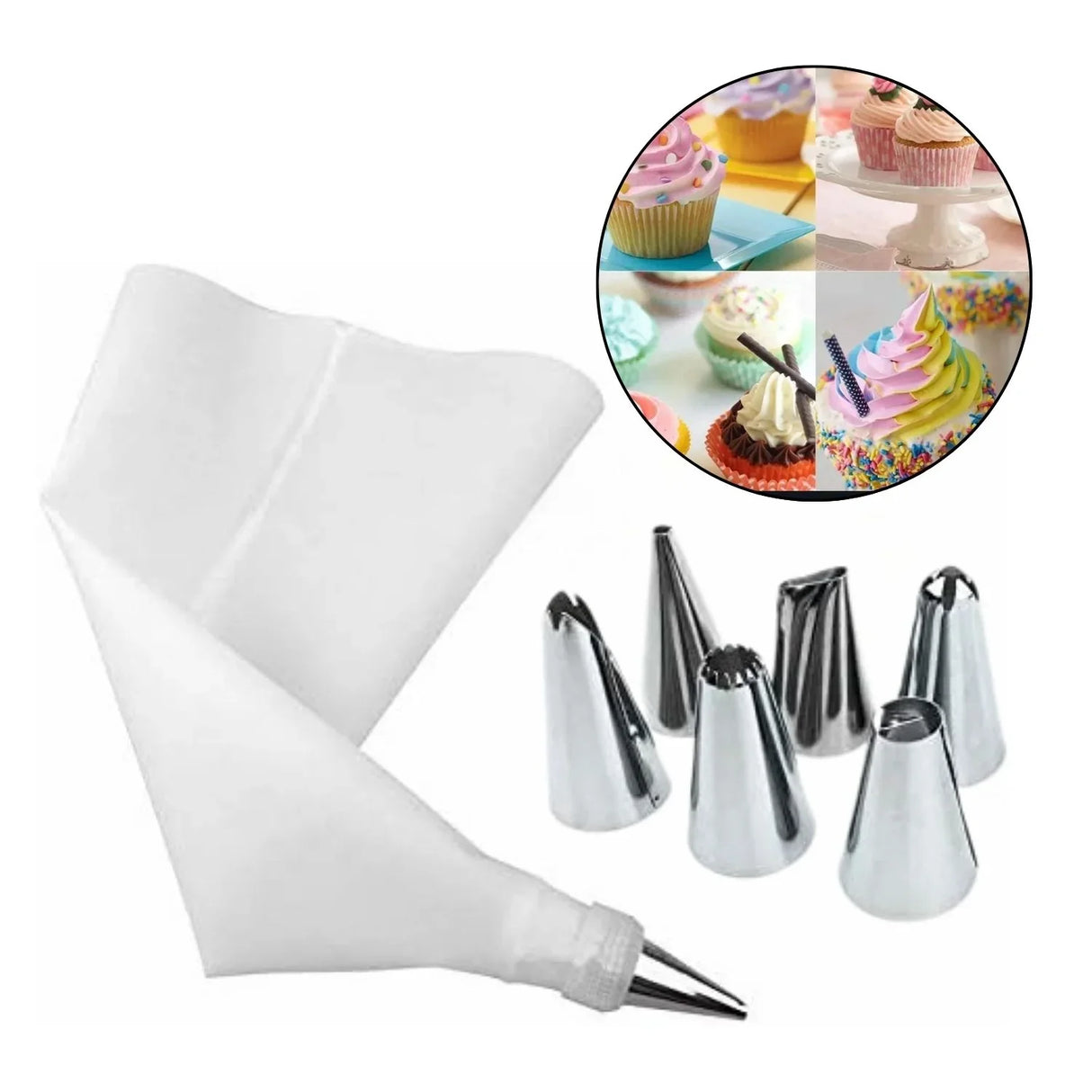Set Repostería Boquillas Acero Bolsa Silicona Pasteles 8Pcs Manga Pastelera-Cupcakes