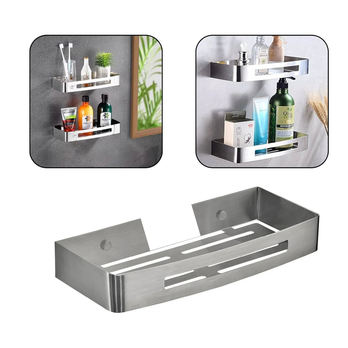 Repisa Rectangular tipo Rejilla para Baño en Acero SUS 304 - 30X12 cm