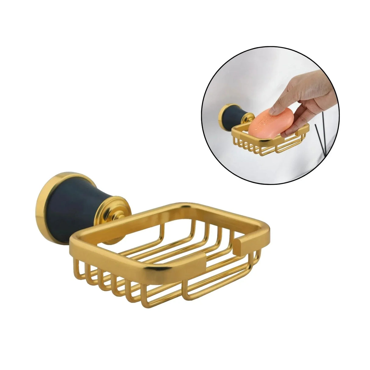 Jabonera Tipo Canasta en Aluminio - Acabado Diamante Negro Dorado