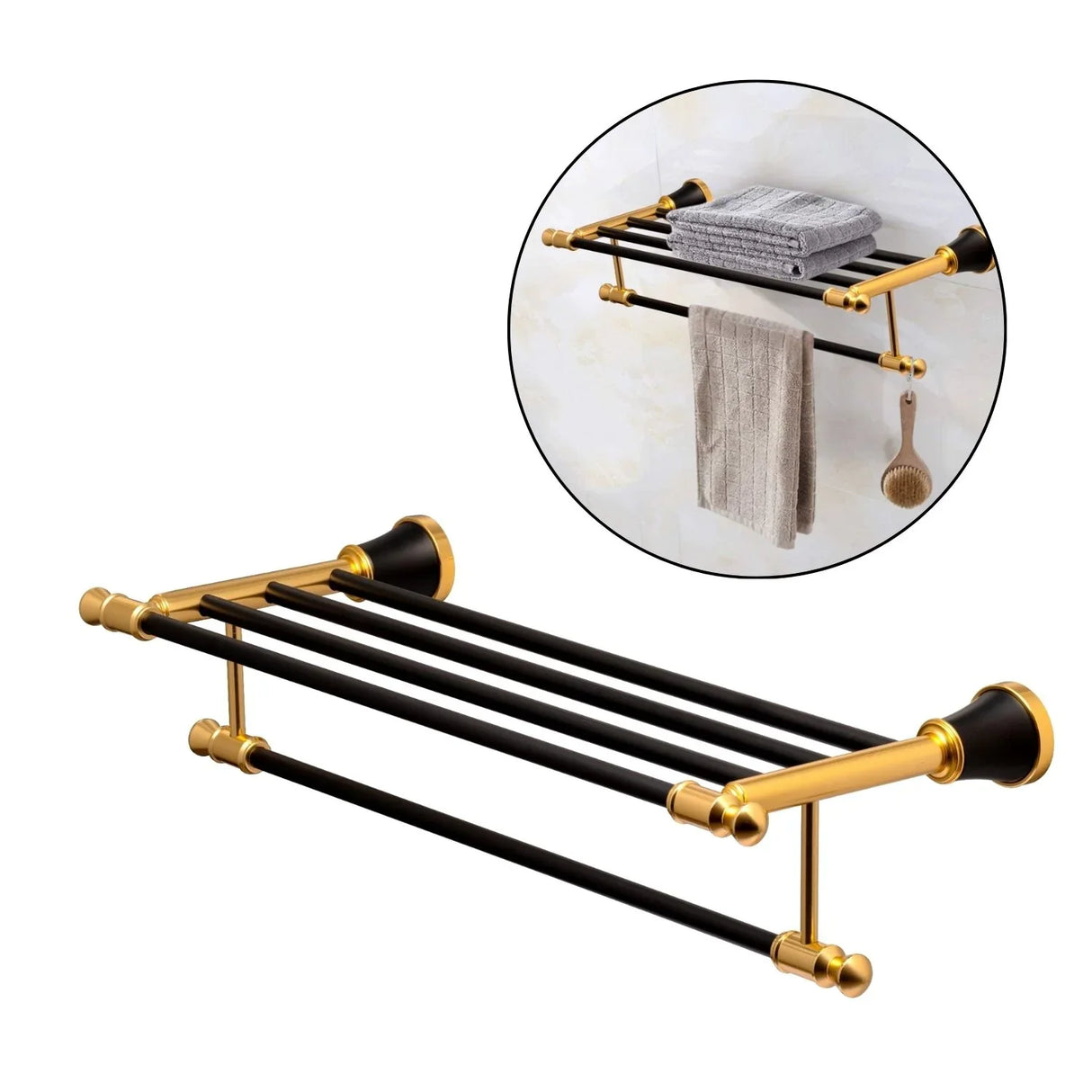 Toallero Hotelero Diamante Negro/Dorado en Acero Inoxidable 304