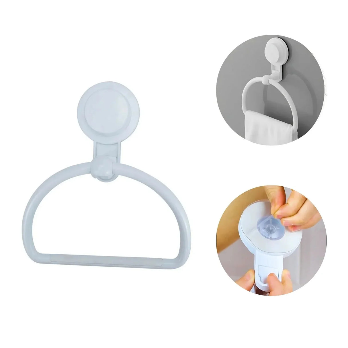 Toallero Semi-Aro con Ventosa Color Blanco - Super Adherente, Soporta hasta 2kg, Fácil Instalación, Sin Perforar Paredes