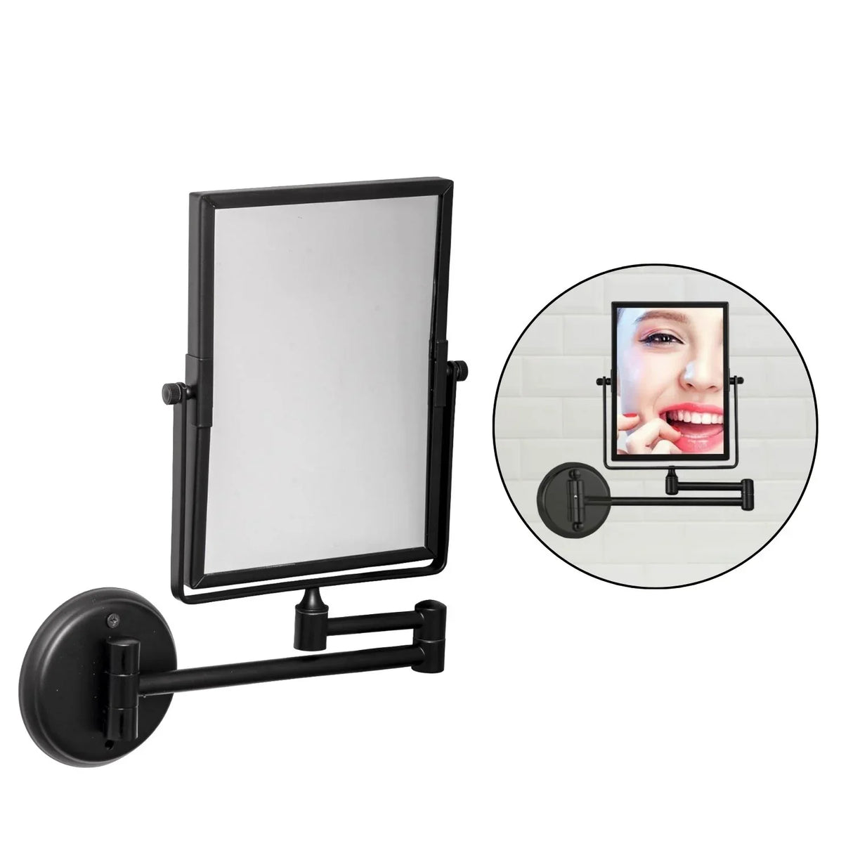 Espejo Cuadrado Ajustable Negro - Aumento 1x a 3x